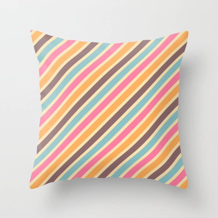 Summer Pastel Shades Stripes Pattern Throw Pillow
