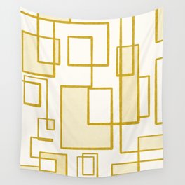 Piet Composition in Pale Mustard Gold  - Mid-Century Modern Minimalist Geometric Abstract Pattern Wall Tapestry