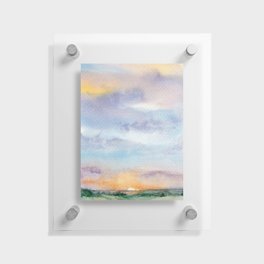 Watercolor Sunset on a Green Pasture Floating Acrylic Print