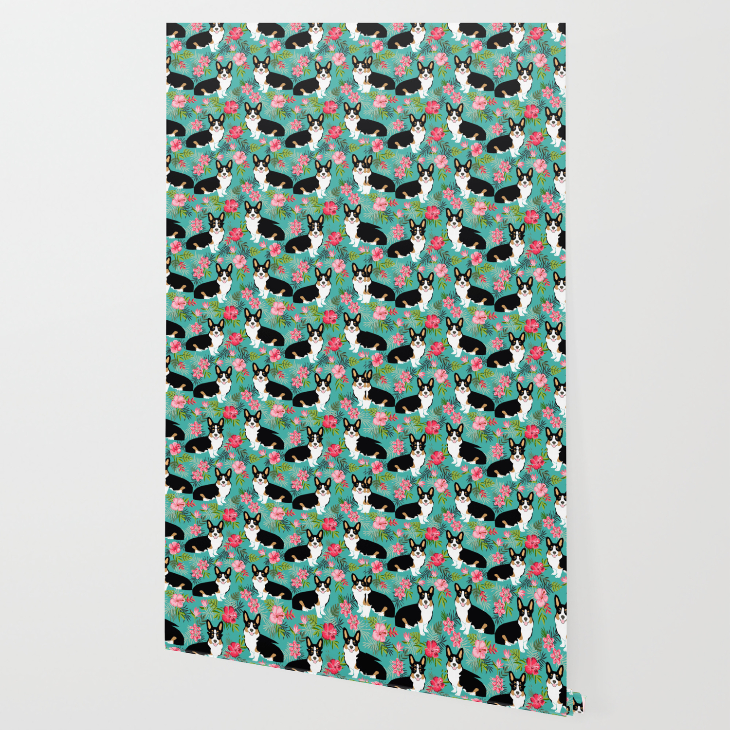 Tricolored Corgi Hawaiian Print Corgi Summer Tropical Palms