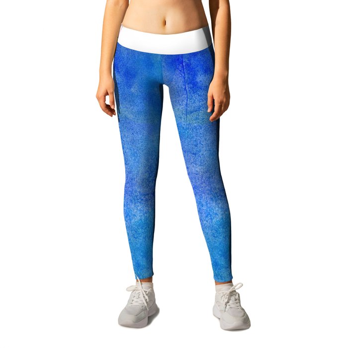 Hand painted abstract blue green watercolor brushstrokes Leggings