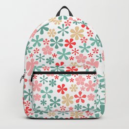 coral pink and mint green eclectic daisy print ditsy florets Backpack