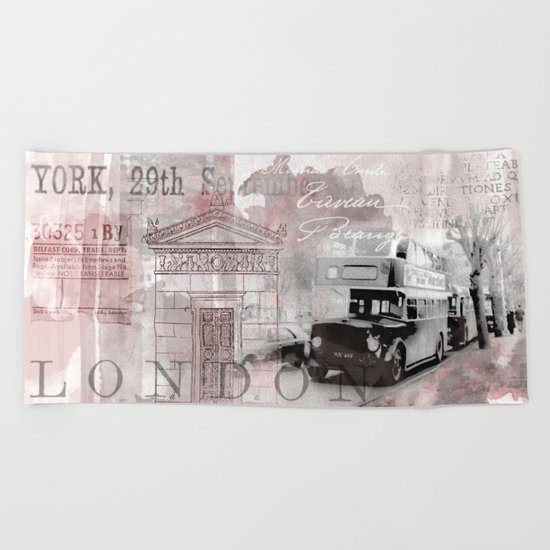 Vintage England London Britain Illustration Pastel Colors Beach Towel
