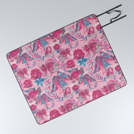 Japanese gold fishes with florals - pink and blue Picnic Blanket