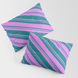 [ Thumbnail: Teal and Violet Colored Striped/Lined Pattern Pillow Sham ]