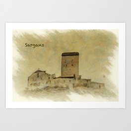 Sargans Castle Digital Oil Painting 1 Art Print | Tower, Battlement, Watchtower, Switzerland, Painting, Outerdefenses, Digitalart, Artwork, Castle, Fortress 
