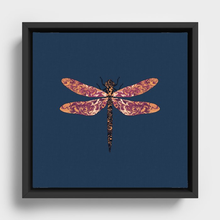 Lava swirl dragonfly pattern on blue background Framed Canvas