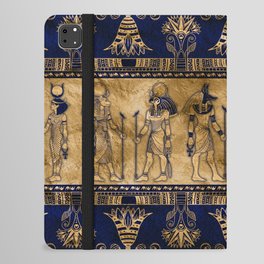 Egyptian Gods and Ornamental border - blue and gold iPad Folio Case