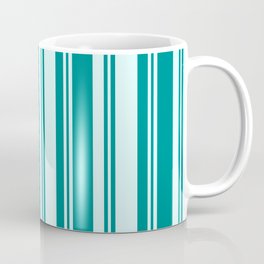 [ Thumbnail: Light Cyan and Dark Cyan Colored Lines Pattern Coffee Mug ]