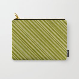[ Thumbnail: Dark Khaki and Green Colored Striped Pattern Carry-All Pouch ]