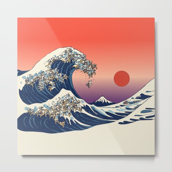 The Great Wave of English Bulldog Metal Print