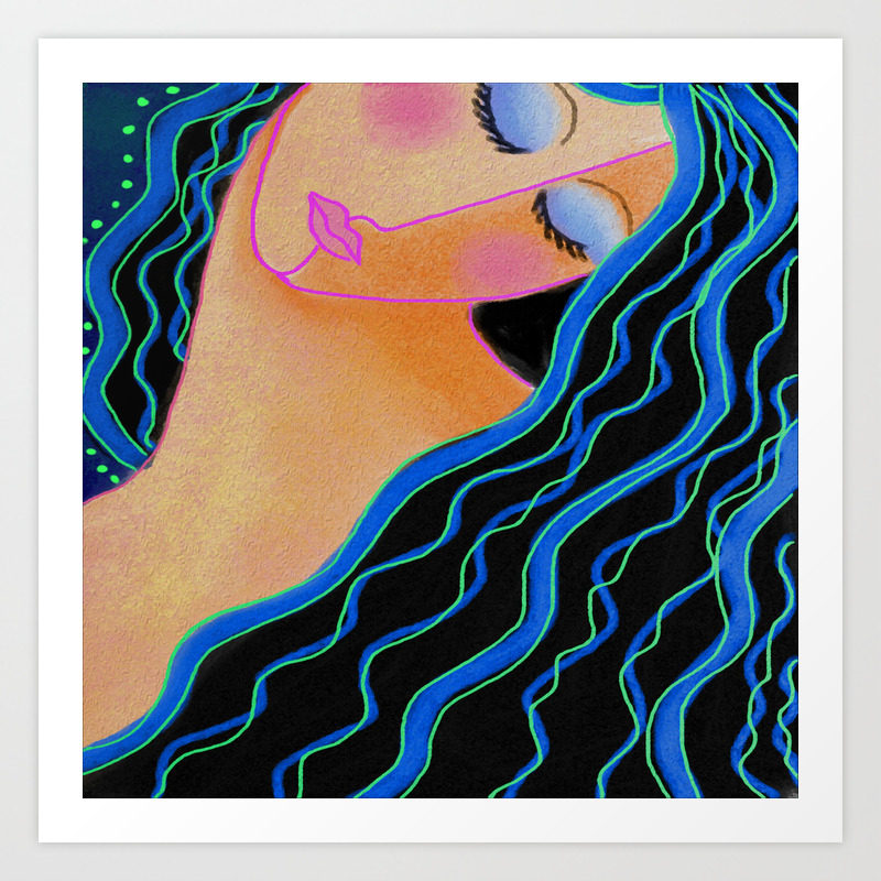 Shiny Black Hair Abstract Digital Painting Art Print