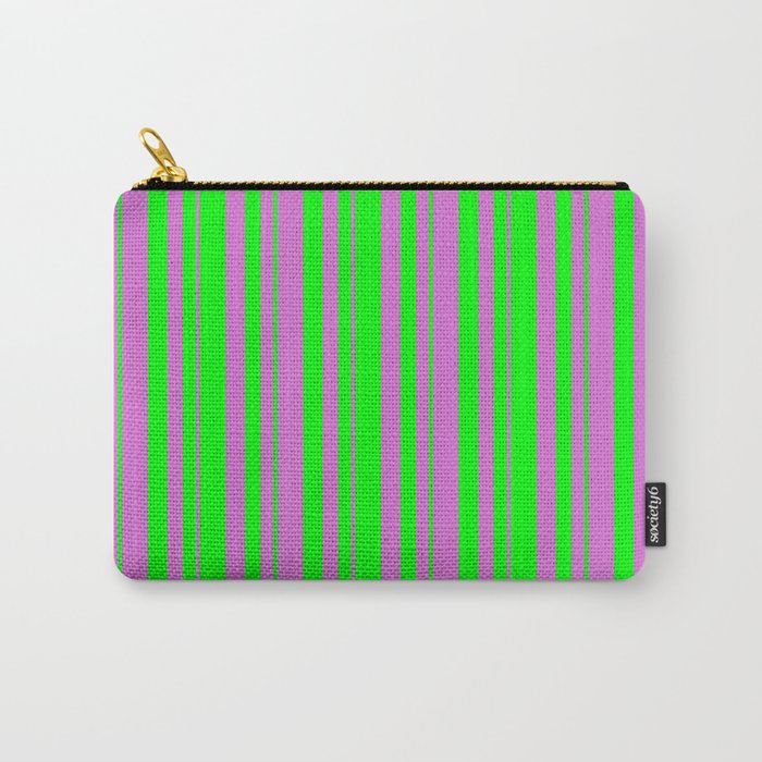 Lime and Orchid Colored Lines/Stripes Pattern Carry-All Pouch
