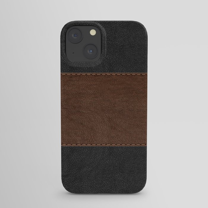 Image of a Brown & Black Stitched Leather Image iPhone Case
