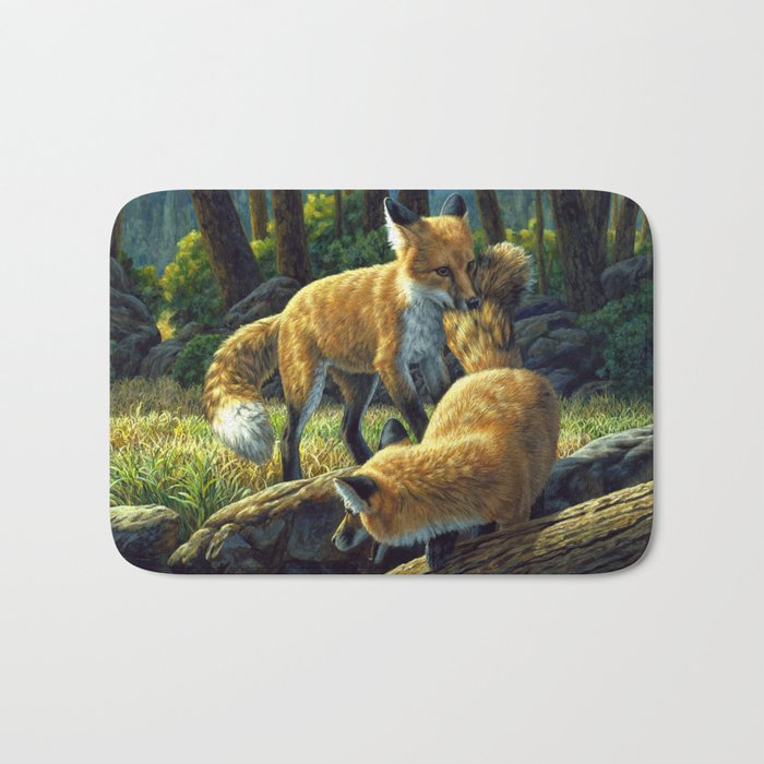 Red Fox Pups Playing Bath Mat