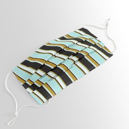 [ Thumbnail: Black, Dark Goldenrod, Turquoise & Mint Cream Colored Lined Pattern Face Mask ]