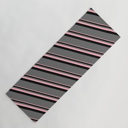 [ Thumbnail: Light Pink, Black, and Dim Gray Colored Lines/Stripes Pattern Yoga Mat ]