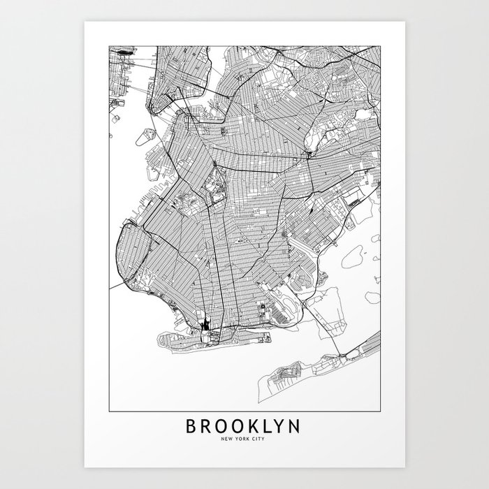 Brooklyn White Map Art Print