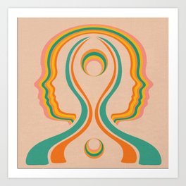 Look Within, Peachy, Mid Century Modern Art Art Print | Orange, Tones, Universe, 70S, Bohemian, Pink, Pastel, Digital, Natural, Psychedelic 