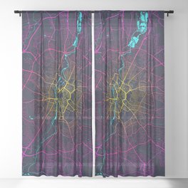 Leicestershire City Map of England - Neon Sheer Curtain