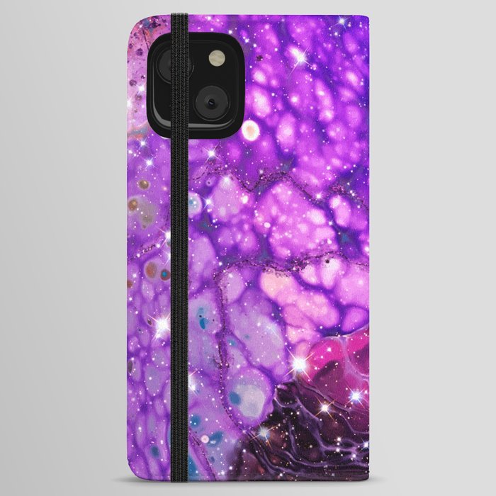 Neon marble space #3: purple, gold, stars iPhone Wallet Case