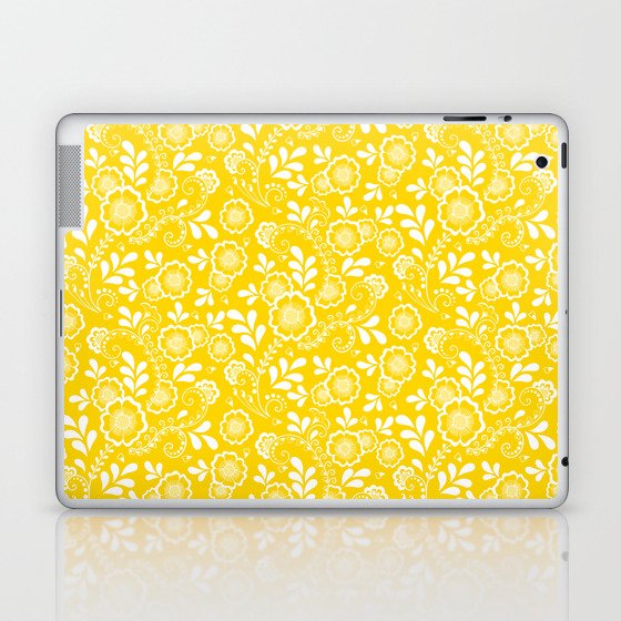 Yellow And White Eastern Floral Pattern Laptop & iPad Skin