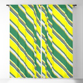 [ Thumbnail: Yellow, Gray, Sea Green, and Lavender Colored Striped Pattern Blackout Curtain ]