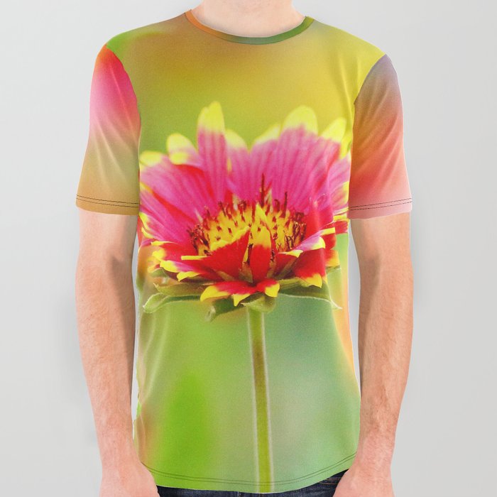 Gaillardia Flowers with Butterfly All Over Graphic Tee