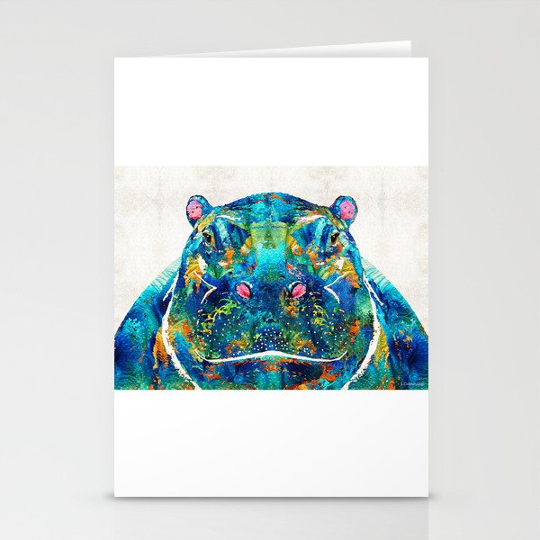 Hippopotamus Art - Happy Hippo - By Sharon Cummings Stationery Cards
