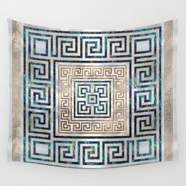 Greek Key Ornament - Greek Meander -Abalone and gold Wall Tapestry