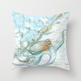 Key Largo Octopus Throw Pillow | Nature, Mixed Media, Painting, Animal 