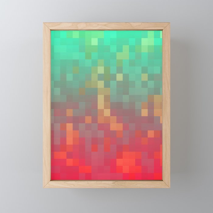 geometric pixel square pattern abstract background in pink green Framed Mini Art Print