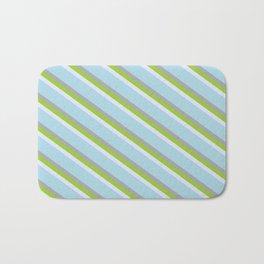 [ Thumbnail: Lavender, Light Blue, Dark Gray & Green Colored Striped/Lined Pattern Bath Mat ]