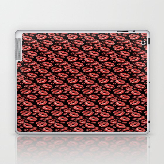 Two Kisses Collided Red Colored Lips Pattern Laptop & iPad Skin