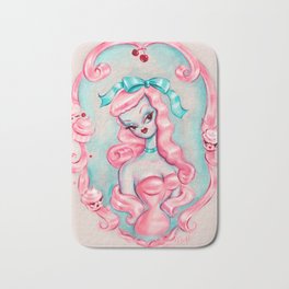 Pink Candy Pinup Doll Bath Mat | Painting, Cupcakewallart, Girlyart, Cupcakedecor, Cupcakeart, Vintageillustration, Pinupart, Pinupgirl, Pinupstyle, Rockabillystyle 