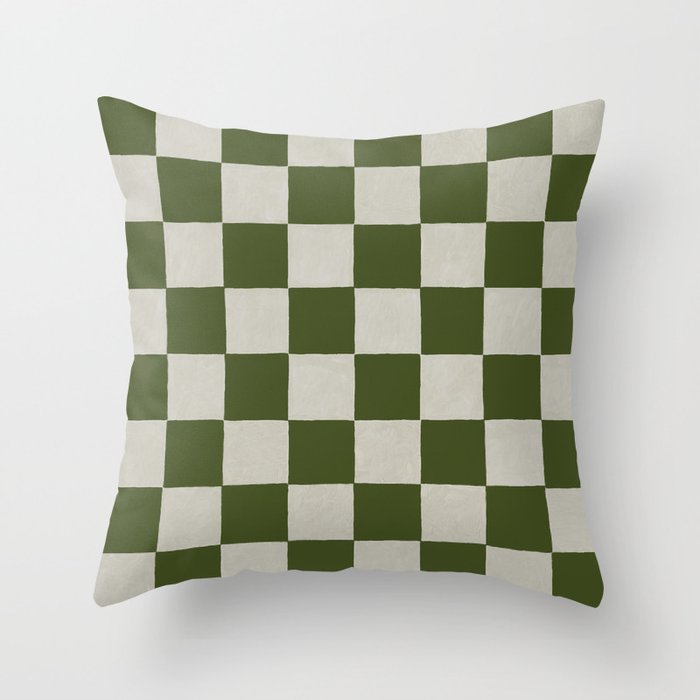 checkerboard hand-painted-olive Throw Pillow