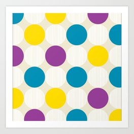 Yellow White Purple Blue Polka Dots on Beige Art Print