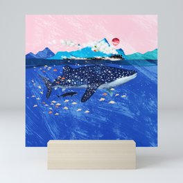 WHALE SHARK AND STEAM TRAIN Mini Art Print