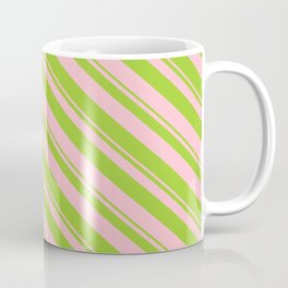 [ Thumbnail: Green & Pink Colored Stripes Pattern Coffee Mug ]