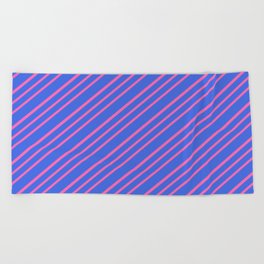[ Thumbnail: Royal Blue & Hot Pink Colored Lines Pattern Beach Towel ]