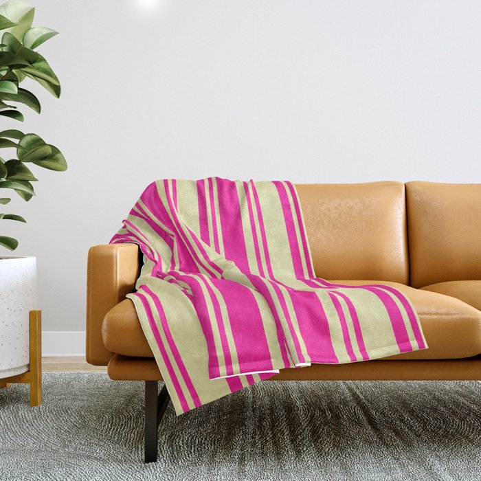 Deep Pink and Pale Goldenrod Colored Lines/Stripes Pattern Throw Blanket