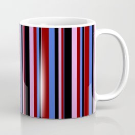 [ Thumbnail: Royal Blue, Maroon, Plum, and Black Colored Striped/Lined Pattern Coffee Mug ]