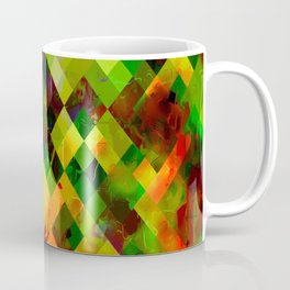 geometric pixel square pattern abstract background in green yellow brown Mug