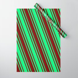 [ Thumbnail: Green & Maroon Colored Striped/Lined Pattern Wrapping Paper ]