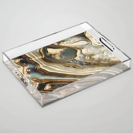 White Gold Agate Abstract Acrylic Tray