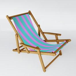 [ Thumbnail: Turquoise & Violet Colored Lined/Striped Pattern Sling Chair ]