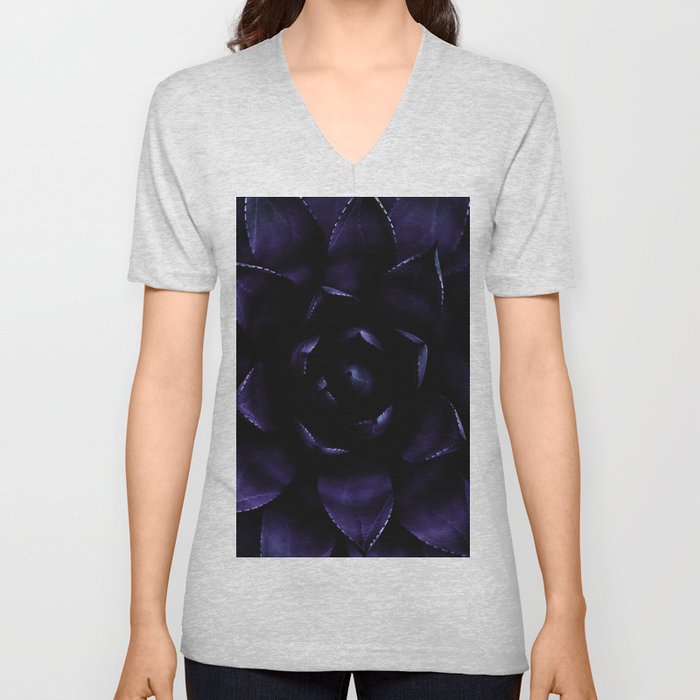 Succulent Elegance - Deep Indigo Blue V Neck T Shirt