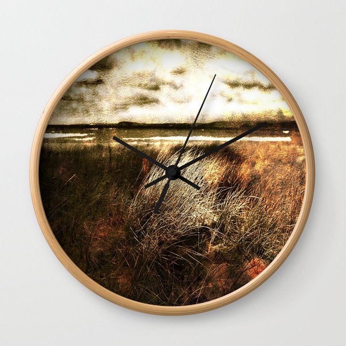 Grassy Beach with Leather Overlay Wall Clock