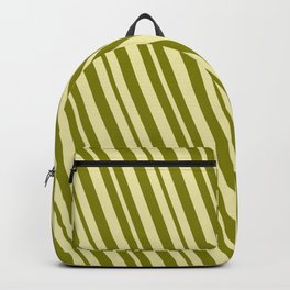 [ Thumbnail: Pale Goldenrod and Green Colored Lines Pattern Backpack ]