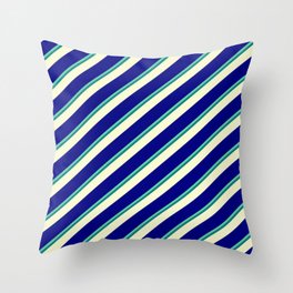 [ Thumbnail: Aquamarine, Teal, Light Yellow & Blue Colored Lines Pattern Throw Pillow ]